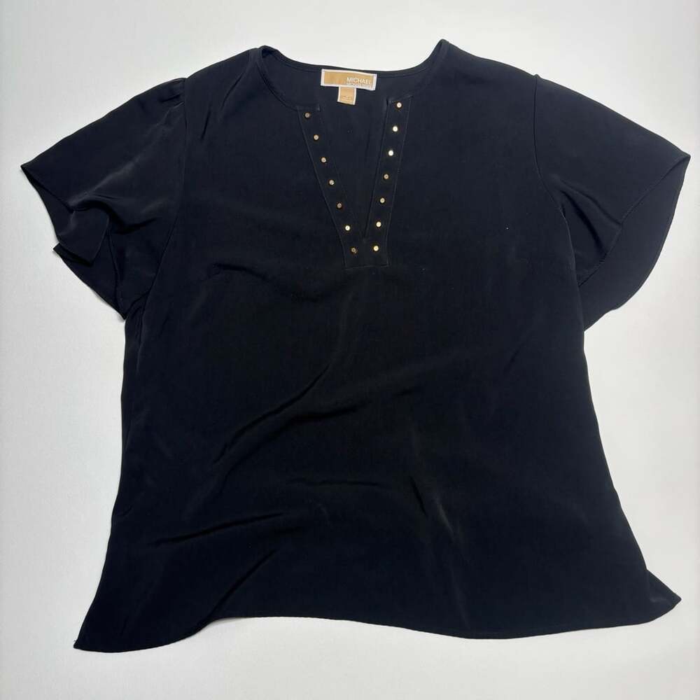 Size Large Michael Michael Kors Studded Split Neck Top Black